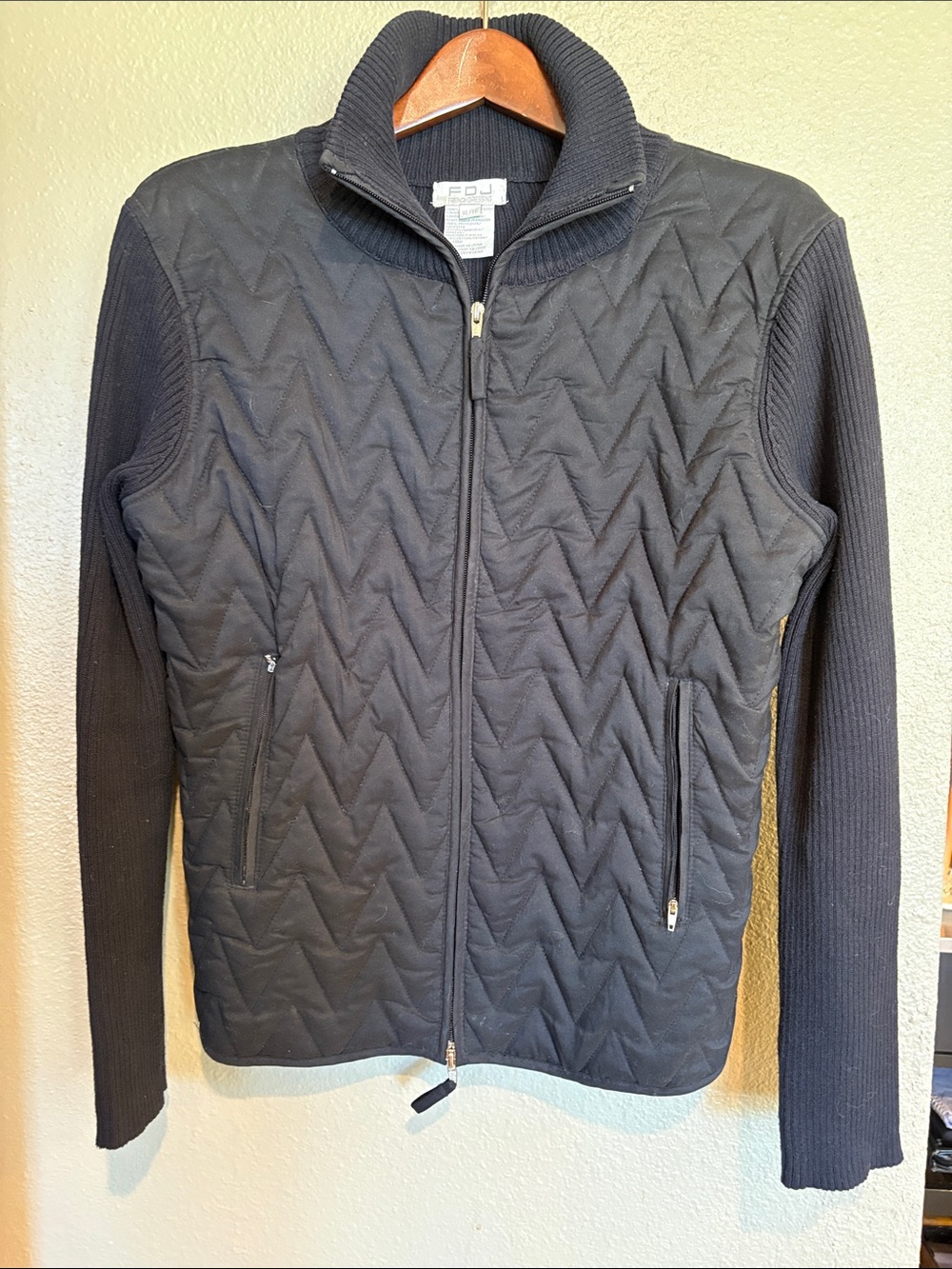 FDJ French Dressing Black Quilted Zip-Up Jacket with Knit back and Sleeves